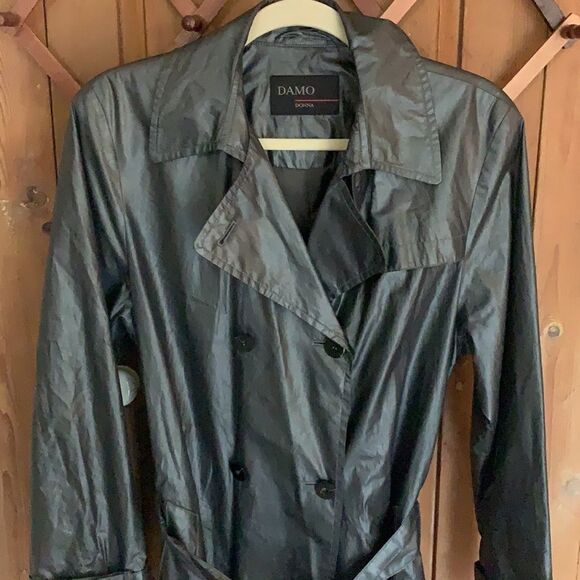 Damo Donna dark grey double breasted maxi trench coat - Picture 4 of 11